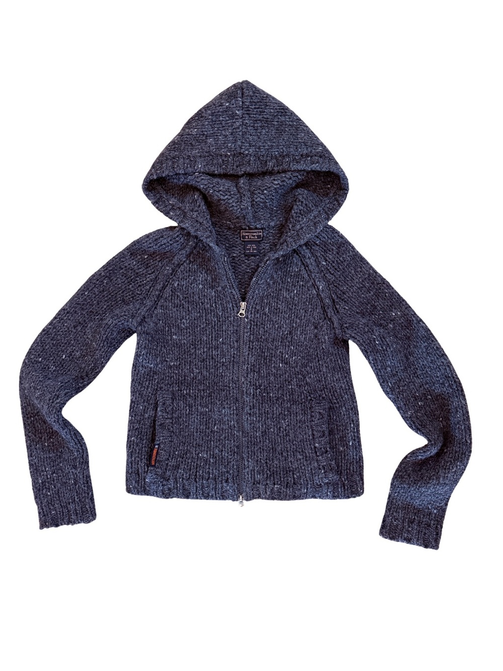 VTG Abercrombie & Fitch Wool Gray Zip Hooded Cardigan Size Small Y2K